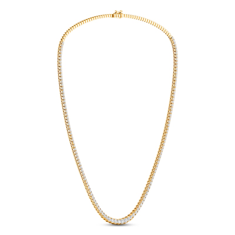 Main Image 4 of Lab-Created Diamond Tennis Necklace 7 ct tw Round 14K Yellow Gold 18"