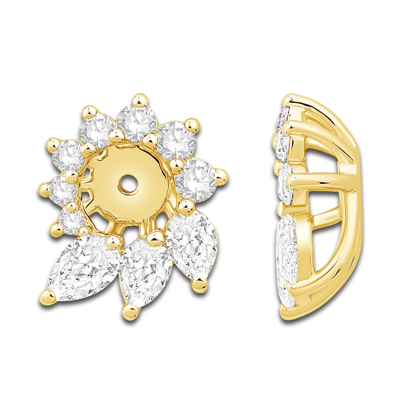 Main Image 1 of Diamond Floral Halo Earring Jackets 1 ct tw Pear/Round 14K Yellow Gold (Jacket Only)
