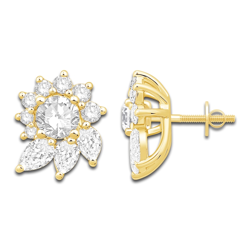 Main Image 3 of Diamond Floral Halo Earring Jackets 1 ct tw Pear/Round 14K Yellow Gold (Jacket Only)