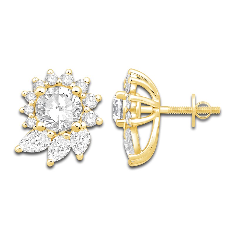 Diamond Floral Halo Earring Jackets 1 ct tw Pear/Round 14K Yellow Gold