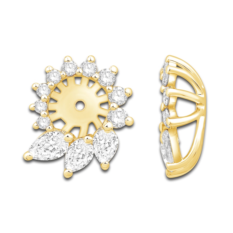 Diamond Floral Halo Earring Jackets 1 ct tw Pear/Round 14K Yellow Gold
