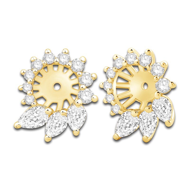 Diamond Floral Halo Earring Jackets 1 ct tw Pear/Round 14K Yellow Gold