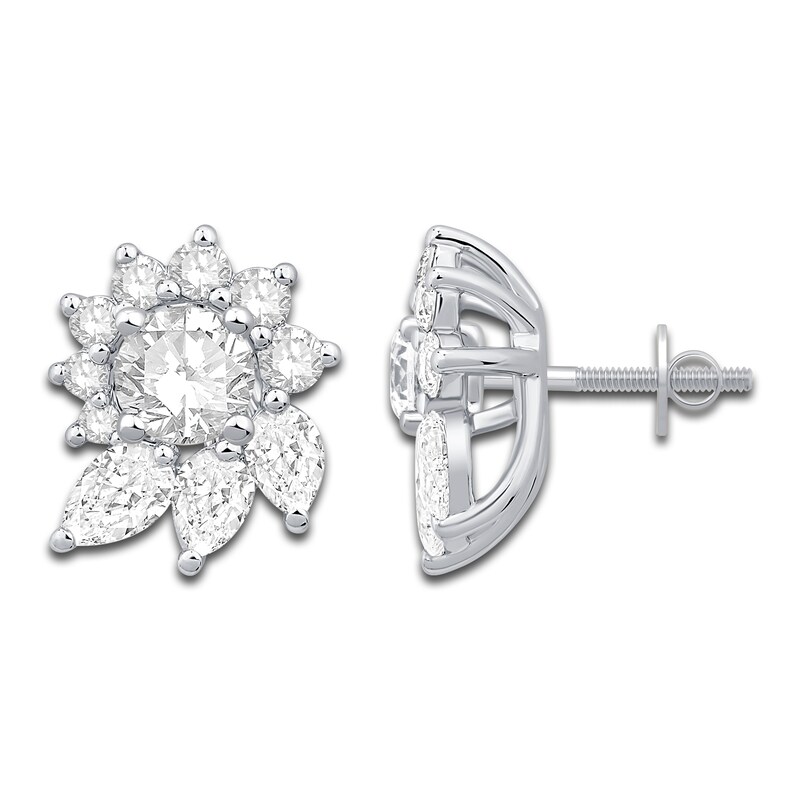Diamond Floral Halo Earring Jackets 1 ct tw Pear/Round 14K White Gold