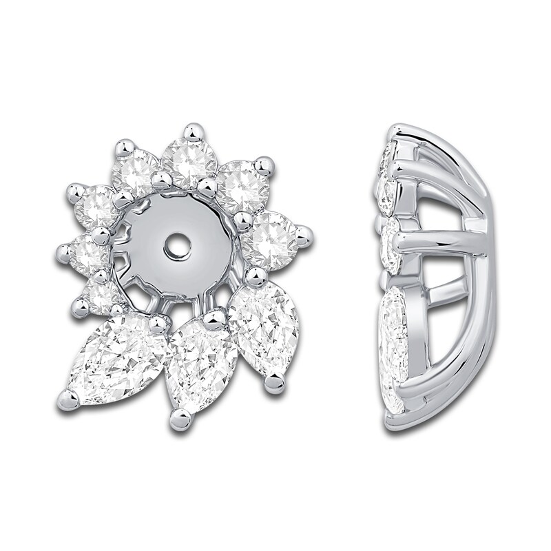 Diamond Floral Halo Earring Jackets 1 ct tw Pear/Round 14K White Gold