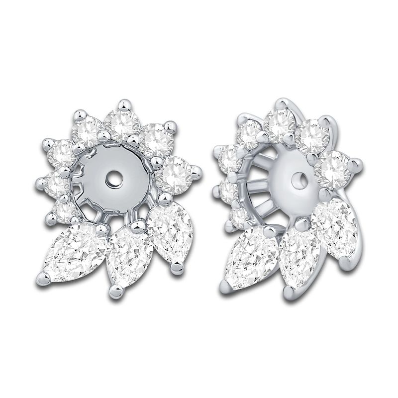 Diamond Floral Halo Earring Jackets 1 ct tw Pear/Round 14K White Gold