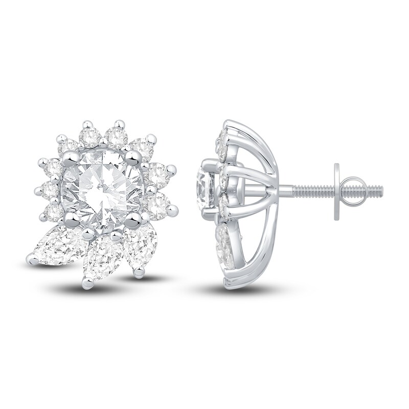 Diamond Floral Halo Earring Jackets 1 ct tw Pear/Round 14K White Gold