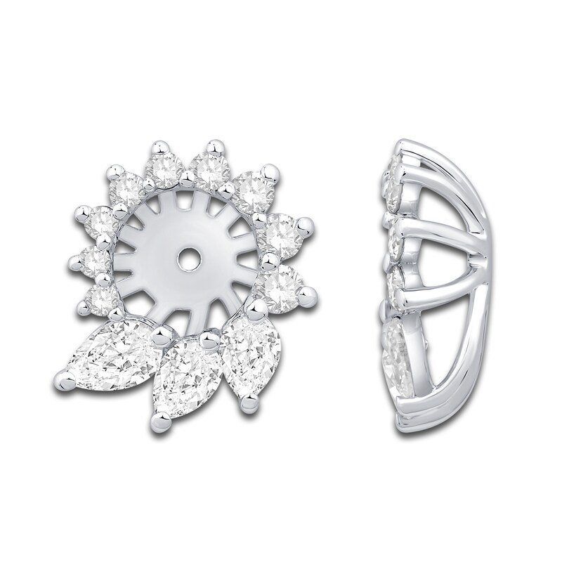 Diamond Floral Halo Earring Jackets 1 ct tw Pear/Round 14K White Gold