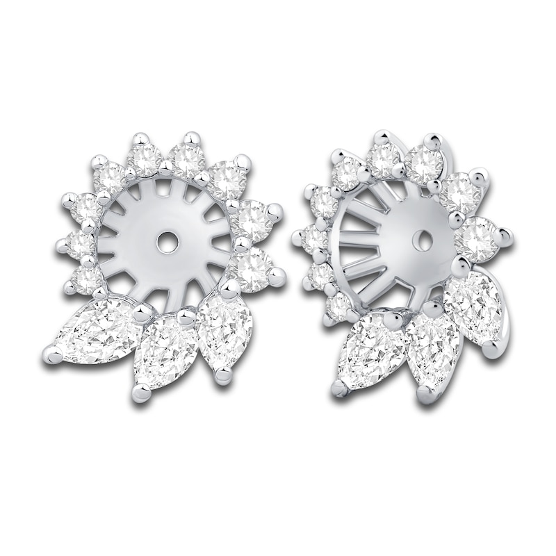 Diamond Floral Halo Earring Jackets 1 ct tw Pear/Round 14K White Gold