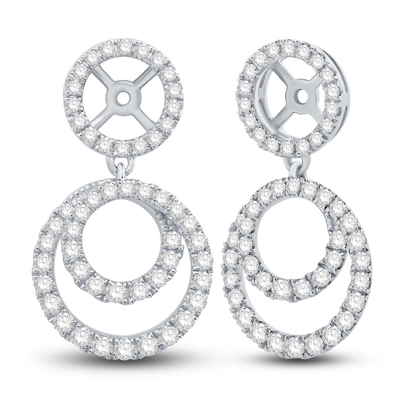 Diamond Double Halo Dangle Earring Jackets 3/4 ct tw Round 14K White