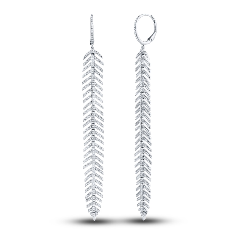 Main Image 1 of Shy Creation Diamond Feather Earrings 1-1/4 ct tw Round 14K White Gold SC55004557