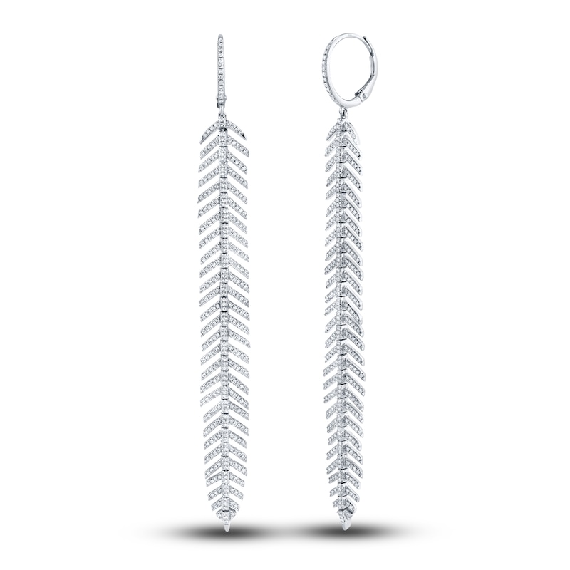 Shy Creation Diamond Feather Earrings 1-1/4 ct tw Round 14K White Gold SC55004557