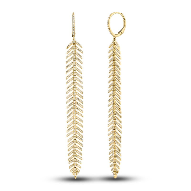 Main Image 1 of Shy Creation Diamond Feather Earrings 1-1/4 ct tw Round 14K Yellow Gold SC55004558