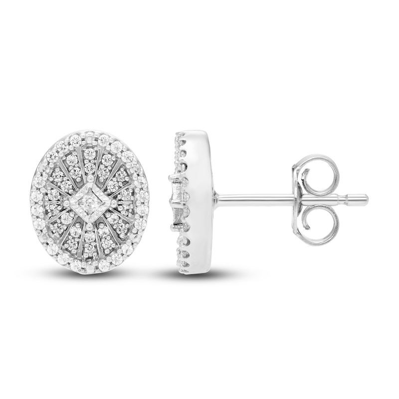 Diamond Stud Earrings 1/4 ct tw Round/Princess 10K White Gold
