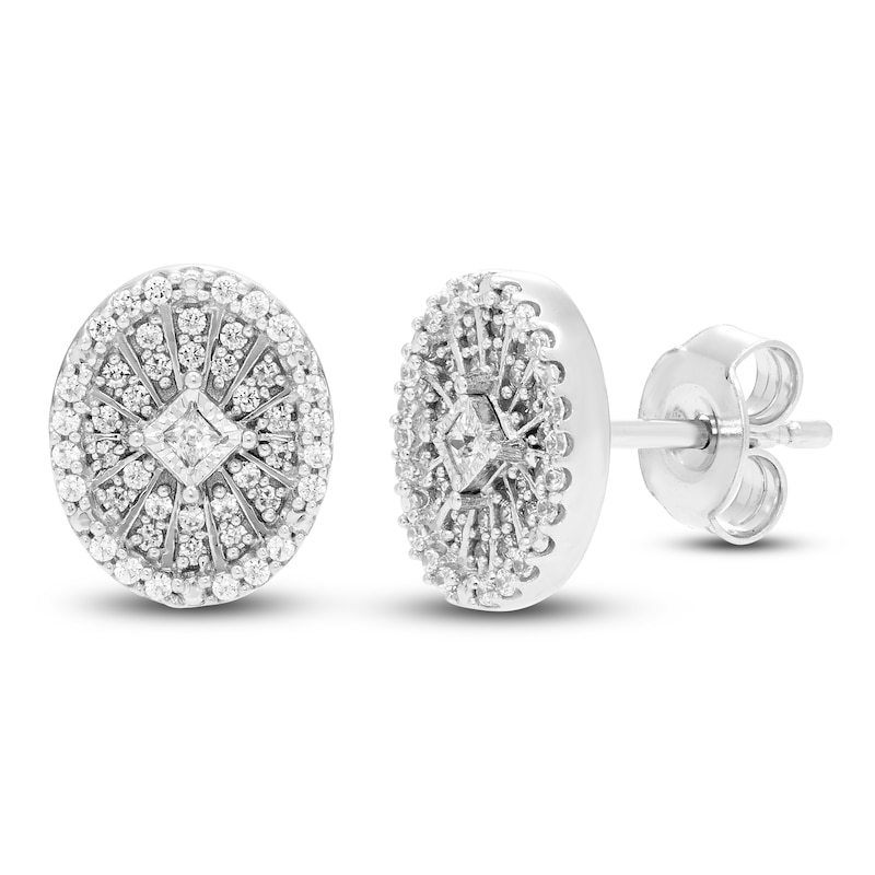 Diamond Stud Earrings 1/4 ct tw Round/Princess 10K White Gold