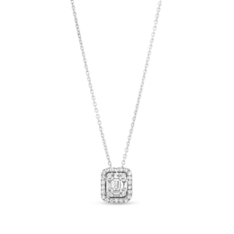Kallati Diamond Pendant Necklace 1/4 ct tw Baguette/Round 14K White Gold 18"