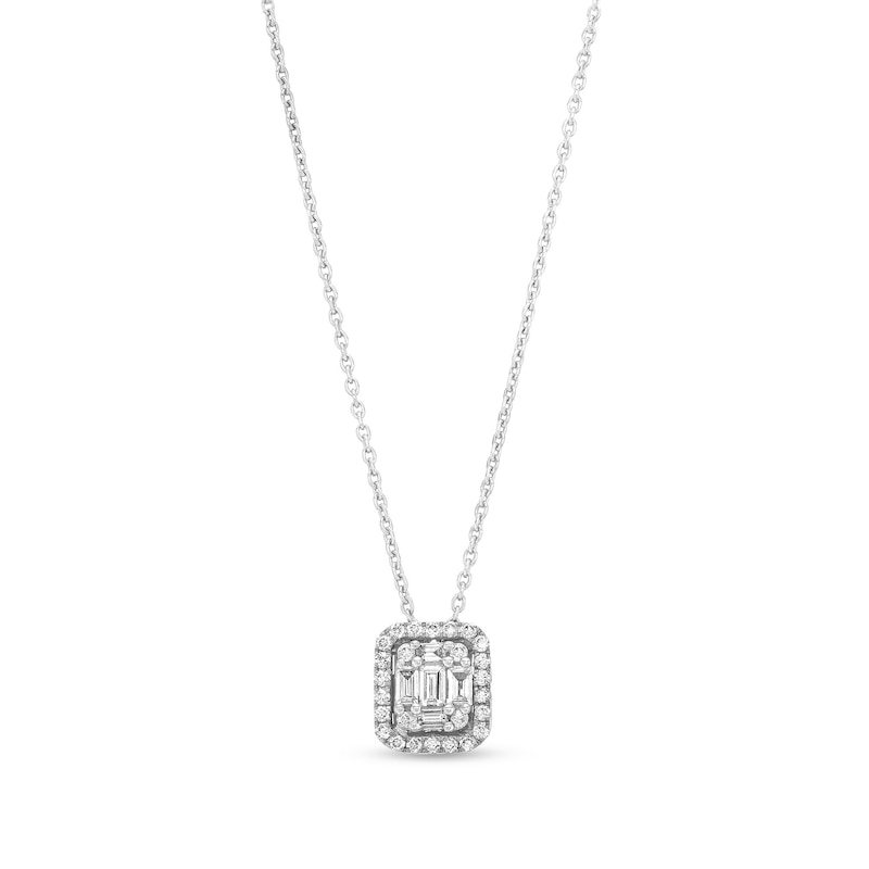 Main Image 1 of Kallati Diamond Pendant Necklace 1/4 ct tw Baguette/Round 14K White Gold 18"