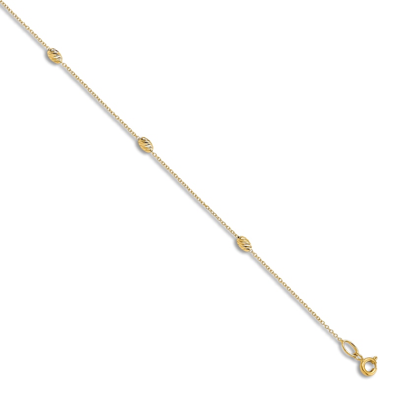 Main Image 1 of Diamond-Cut Station Anklet 14K Yellow Gold 10"