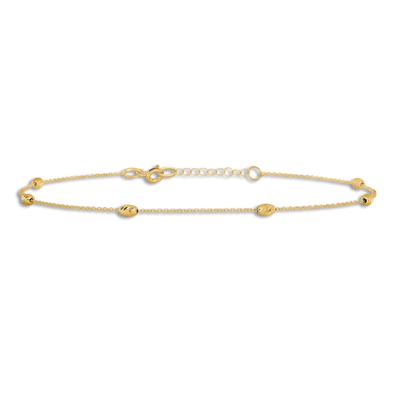 Main Image 3 of Diamond-Cut Station Anklet 14K Yellow Gold 10"