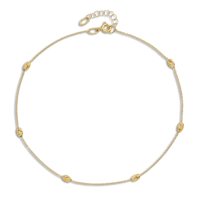 Main Image 4 of Diamond-Cut Station Anklet 14K Yellow Gold 10"