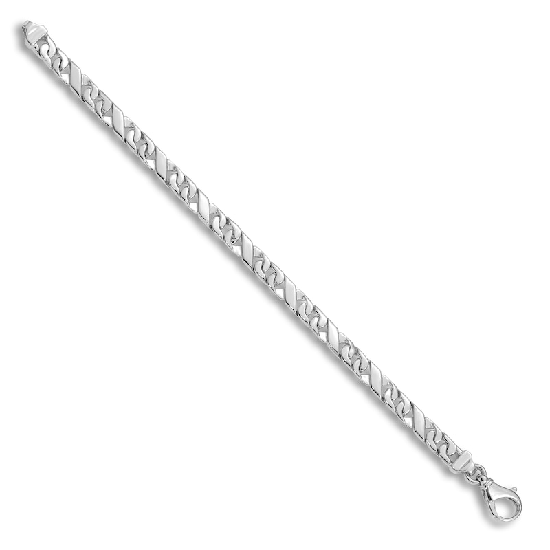 Men's High-Polish Link Chain Bracelet 14K White Gold 9"