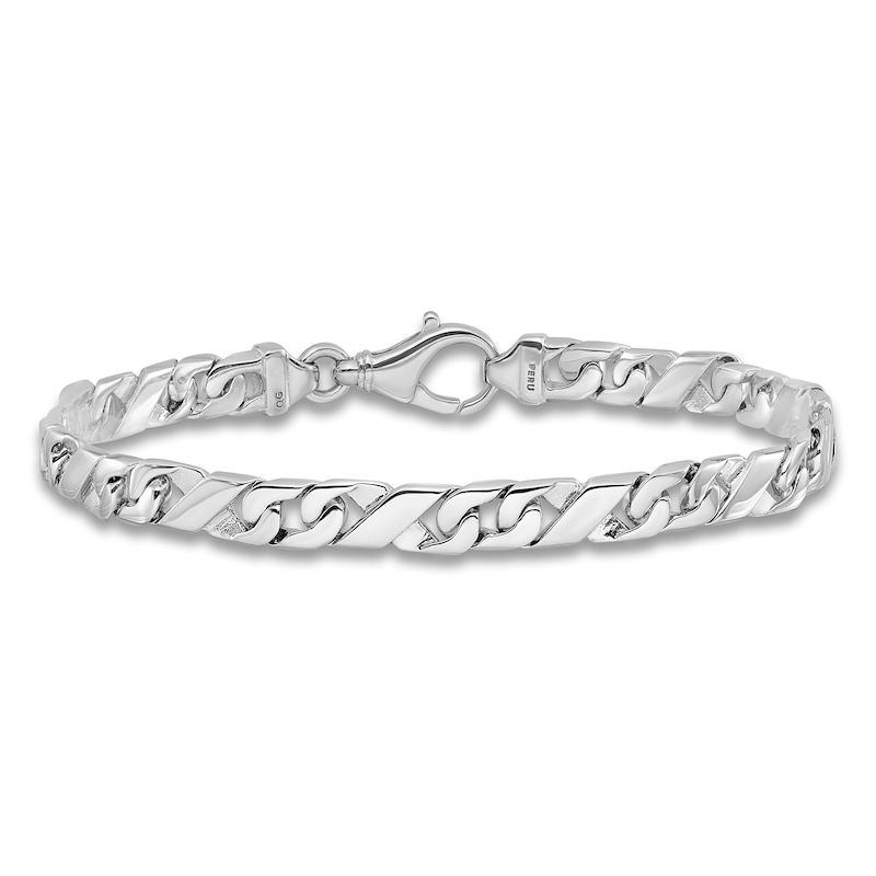 Men's High-Polish Link Chain Bracelet 14K White Gold 9"