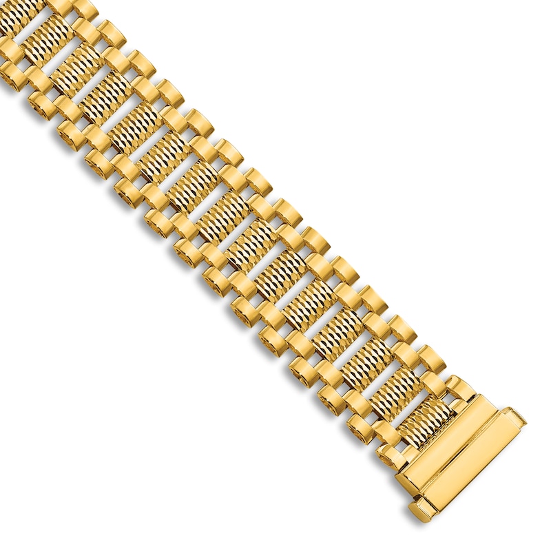 Main Image 1 of Men's Diamond-Cut Link Chain Bracelet 14K Yellow Gold 7.75"