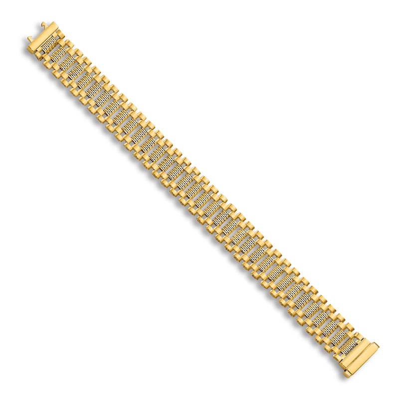Main Image 2 of Men's Diamond-Cut Link Chain Bracelet 14K Yellow Gold 7.75"