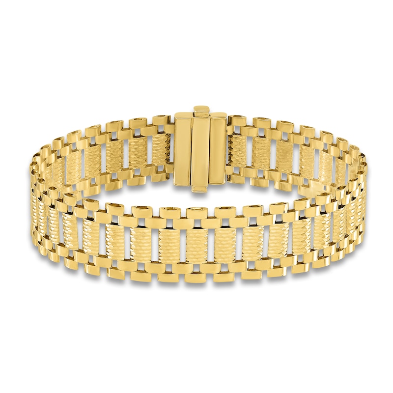 Main Image 3 of Men's Diamond-Cut Link Chain Bracelet 14K Yellow Gold 7.75"
