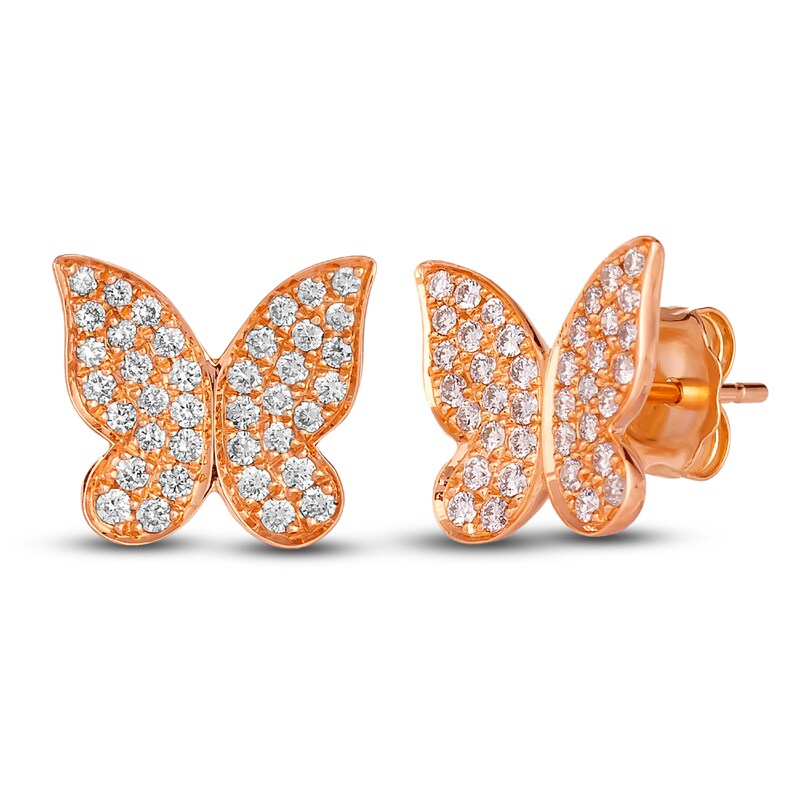 Main Image 1 of Le Vian Diamond Butterfly Earrings 1/2 ct tw Round 14K Strawberry Gold