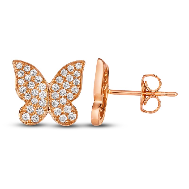 Main Image 2 of Le Vian Diamond Butterfly Earrings 1/2 ct tw Round 14K Strawberry Gold