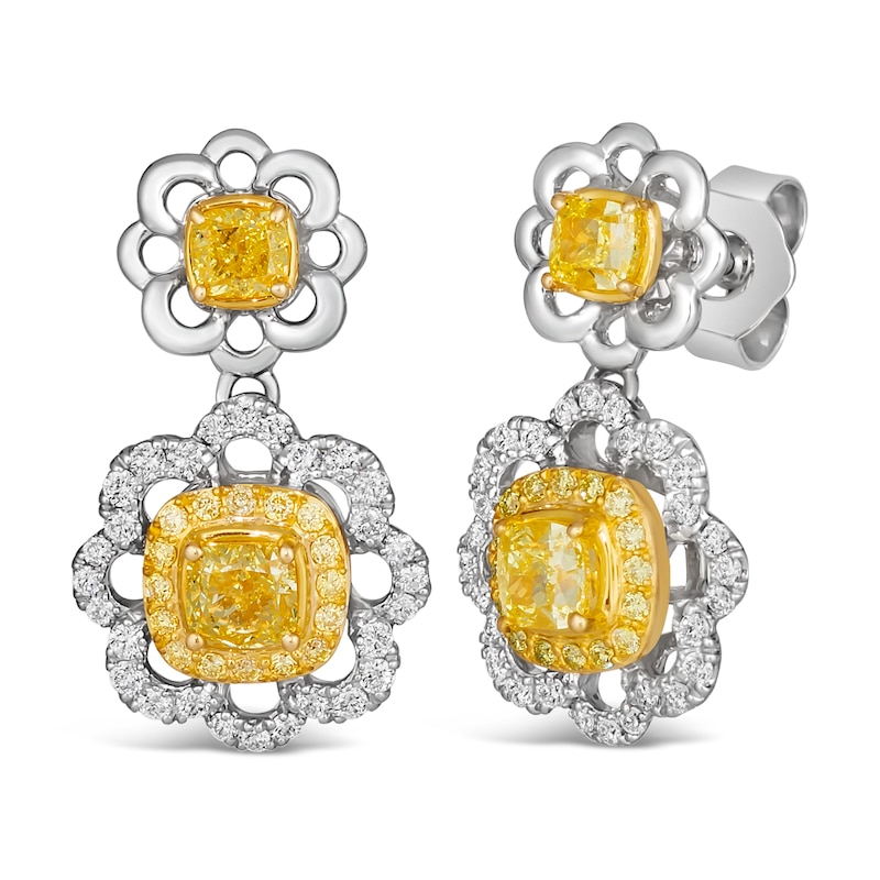 Le Vian Sunny Yellow Diamond Dangle Earrings 1-1/3 ct tw Round 14K Two-Tone Gold