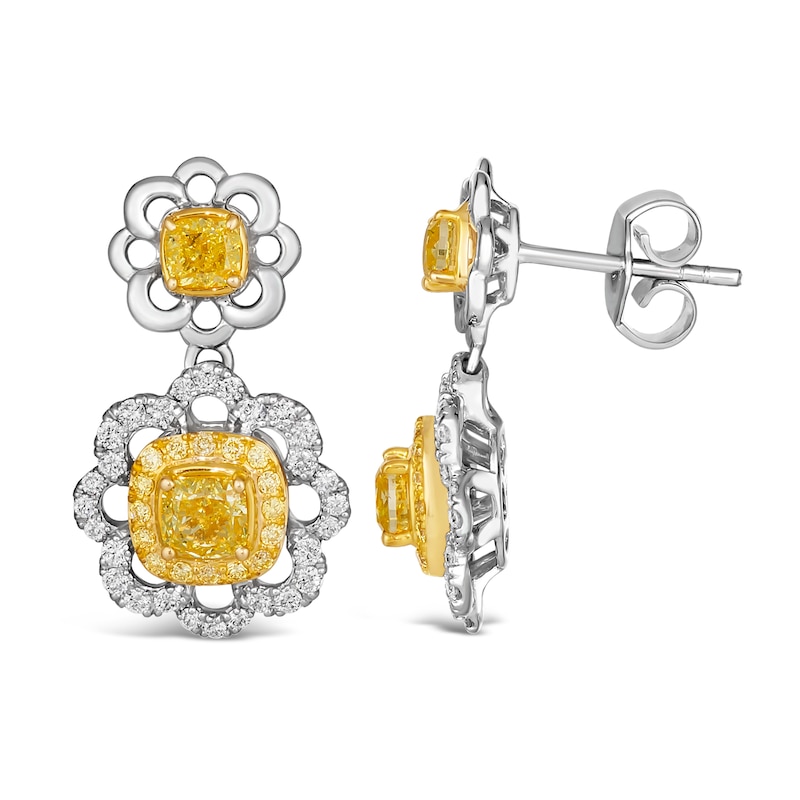 Le Vian Sunny Yellow Diamond Dangle Earrings 1-1/3 ct tw Round 14K Two-Tone Gold