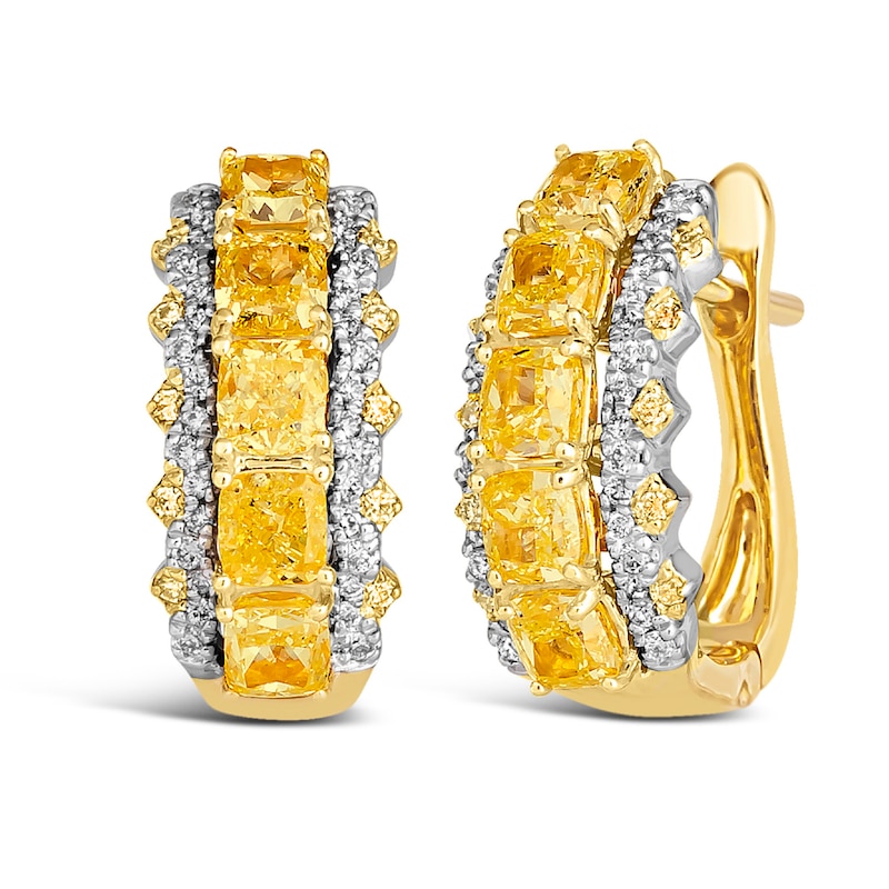 Main Image 1 of Le Vian Sunny Yellow Diamond Hoop Earrings 2 ct tw Round/Cushion 14K Yellow Gold