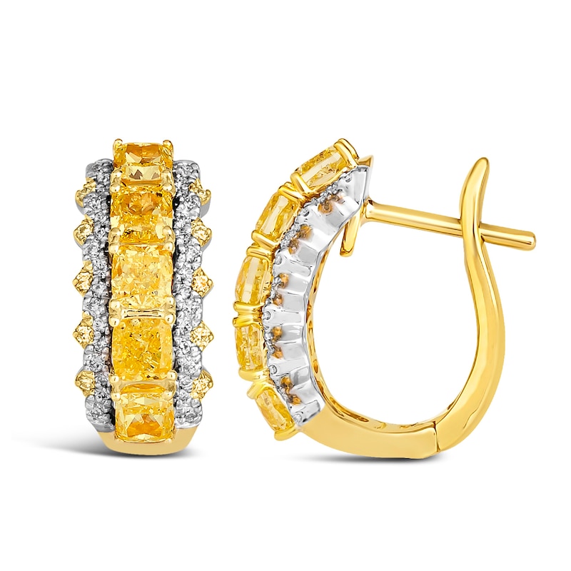 Le Vian Sunny Yellow Diamond Hoop Earrings 2 ct tw Round/Cushion 14K Two-Tone Gold