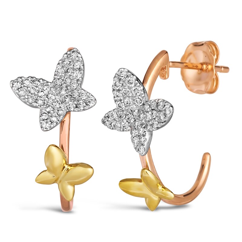 Main Image 1 of Le Vian Diamond Butterfly Earrings 1/3 ct tw Round 14K Tri-Tone Gold