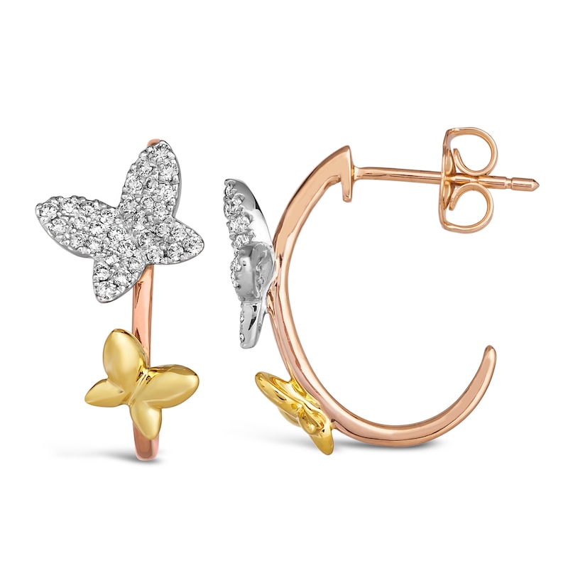 Main Image 2 of Le Vian Diamond Butterfly Earrings 1/3 ct tw Round 14K Tri-Tone Gold