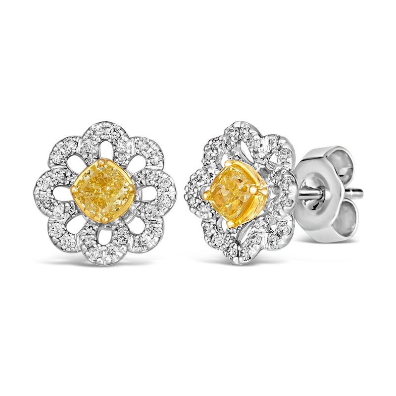 Le Vian Sunny Yellow Diamond Stud Earrings 5/8 ct tw Round 14K Two-Tone Gold