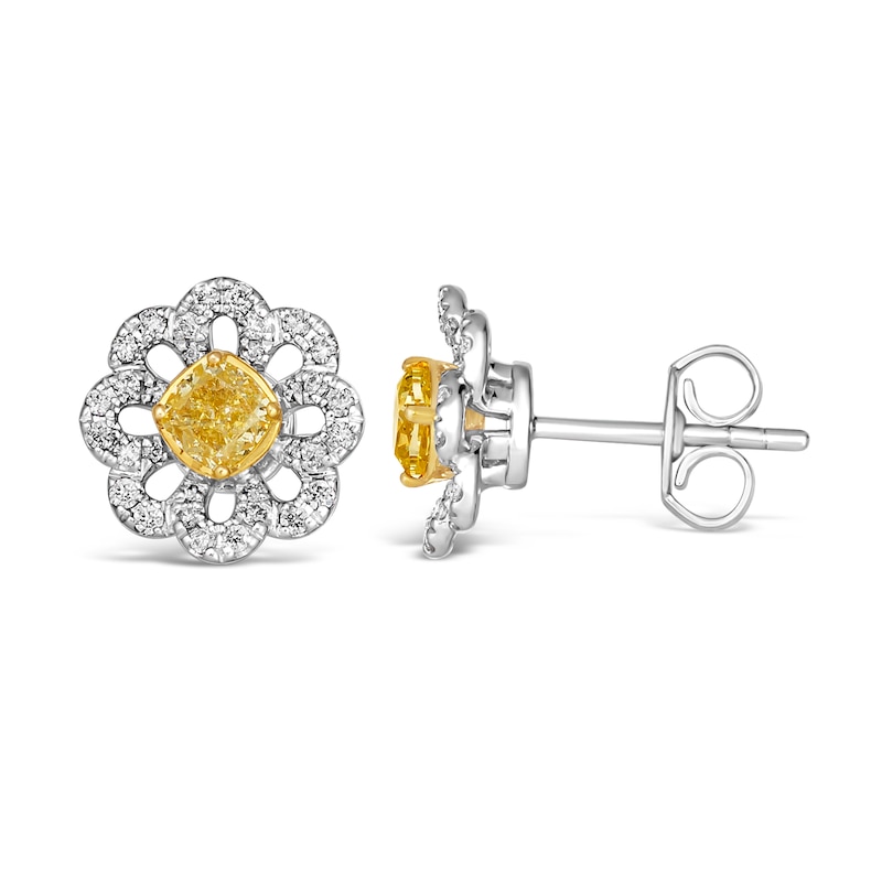 Le Vian Sunny Yellow Diamond Stud Earrings 5/8 ct tw Round 14K Two-Tone Gold