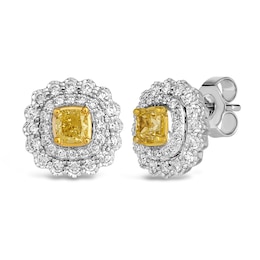 Le Vian Sunny Yellow Diamond Stud Earrings 1 ct tw Round 14K White Gold
