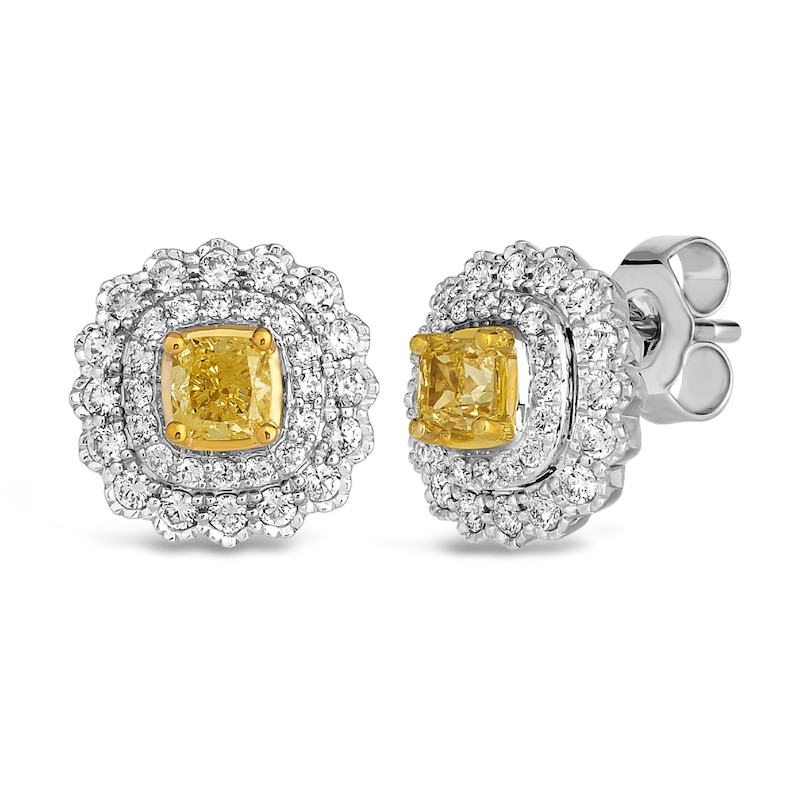 Main Image 1 of Le Vian Sunny Yellow Diamond Stud Earrings 1 ct tw Round 14K White Gold