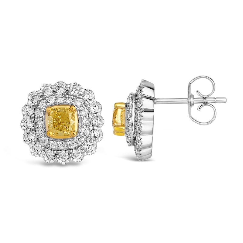 Le Vian Sunny Yellow Diamond Stud Earrings 1 ct tw Round 14K Two-Tone Gold