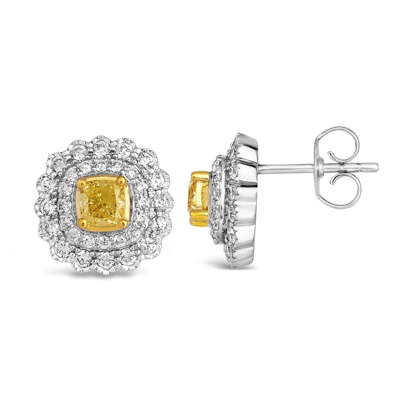 Main Image 2 of Le Vian Sunny Yellow Diamond Stud Earrings 1 ct tw Round 14K White Gold
