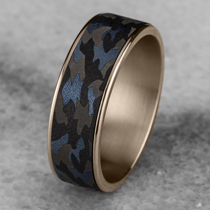 Main Image 4 of Men's Camo Wedding Band 14K Rose Gold/Tantalum 7.5mm