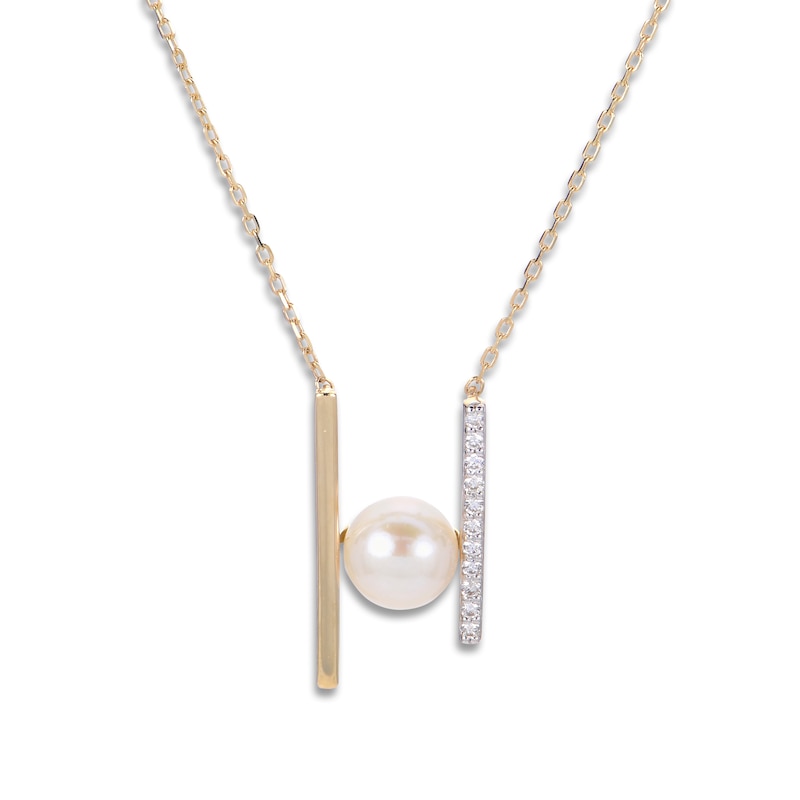 Main Image 1 of Freshwater Cultured Pearl Necklace 1/20 ct tw Diamonds 14K Yellow Gold 18"