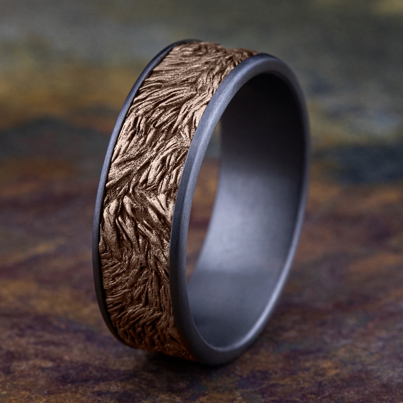 Main Image 4 of Men's Lion's Mane Wedding Band Tantalum/14K Rose Gold 7.5mm