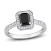 Thumbnail Image 0 of Black & White Diamond Engagement Ring 1-1/4 ct tw Emerald/Round 14K White Gold