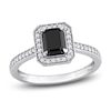 Thumbnail Image 1 of Black & White Diamond Engagement Ring 1-1/4 ct tw Emerald/Round 14K White Gold