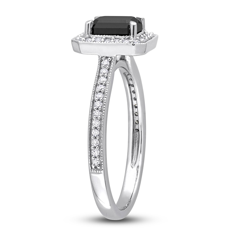 Main Image 2 of Black & White Diamond Engagement Ring 1-1/4 ct tw Emerald/Round 14K White Gold