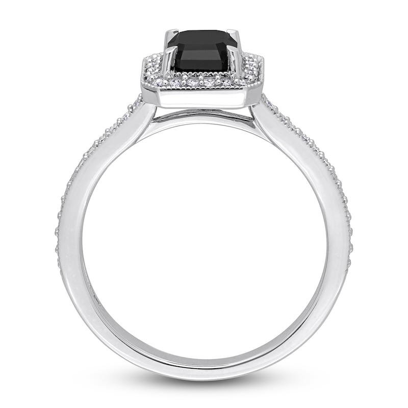 Black & White Diamond Engagement Ring 1-1/4 ct tw Emerald/Round 14K White Gold