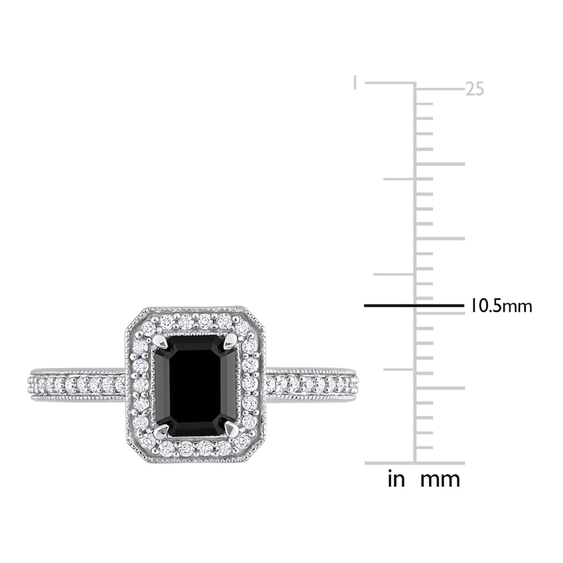 Main Image 4 of Black & White Diamond Engagement Ring 1-1/4 ct tw Emerald/Round 14K White Gold